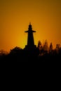 white temple tower under the sunset, & x22;thin west lake& x22; in Yangzhou city, China.