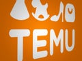 White Temu logo on an orange background