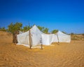 White tents in the camp of the desert Lompoul, Senegal, Africa Royalty Free Stock Photo