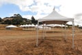 White tents in a dry field outdoors