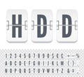 White terminal mechanical scoreboard font for destination or timetable vector illustration. Airport flip board bold