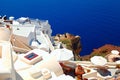 White terrace resorts and sea, Oia , Santorini island, Greece. Royalty Free Stock Photo