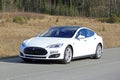 White Tesla Model S Electric Car on the Road Royalty Free Stock Photo