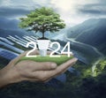 Happy new year 2024 ecological cover concept, Generative AI Royalty Free Stock Photo