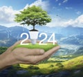 Happy new year 2024 ecological cover concept, Generative AI Royalty Free Stock Photo