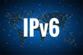 White text IPv6 on world map blue background. Royalty Free Stock Photo