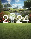 Happy new year 2024 ecological cover concept, Generative AI Royalty Free Stock Photo