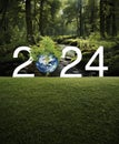 Happy new year 2024 ecological cover, Save the earth concept, Elements of this image furnished by NASA, Generative AI Royalty Free Stock Photo