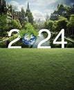 Happy new year 2024 ecological cover, Save the earth concept, Elements of this image furnished by NASA, Generative AI Royalty Free Stock Photo