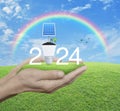 Happy new year 2024 green ecology and saving energy concept Royalty Free Stock Photo