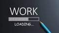 White text \'WORK LOADING\' with progress bar graphic and bright blue pencil on dark Royalty Free Stock Photo