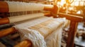 White textiles on traditional loom. Artisan fabrics production Royalty Free Stock Photo