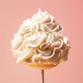 White texture of Vanilla ice cream with whipped cream on a stick on a pink background. Detailed pure creamy Royalty Free Stock Photo