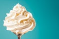 White texture of Vanilla ice cream with whipped cream on a stick on a green background. Detailed pure creamy background Royalty Free Stock Photo