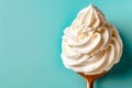 White texture of Vanilla ice cream with whipped cream on a stick on a green background. Detailed pure creamy background Royalty Free Stock Photo