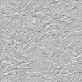 White textured 3d floral seamless pattern. Leafy embossed style vector background. Grunge rough repeat backdrop. Beautiful relief Royalty Free Stock Photo