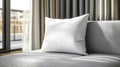 White Textured Pillow on Modern Bed with Grey Curtains Royalty Free Stock Photo