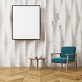 White textured wall living room, blue armchair Royalty Free Stock Photo