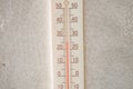 White thermometer screwed to the wall. temperature measuring device