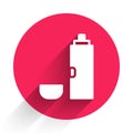 White Thermos container icon isolated with long shadow background. Thermo flask icon. Camping and hiking equipment. Red Royalty Free Stock Photo