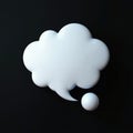 White thought bubble icon floats on black backdrop. Symbolizes imagination, idea generation, concept. Blank space invites text or Royalty Free Stock Photo