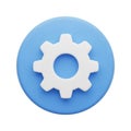 3D White Gear Cog Icon on a Light Blue Circle Background settings configuration Royalty Free Stock Photo