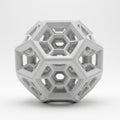 White Geometric Dodecahedron Structure with Hexagonal Openings on White Background abstract Royalty Free Stock Photo