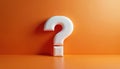 White three dimensional question mark on bright orange studio background. Symbol represents inquiry, doubt, or seeking answers. Royalty Free Stock Photo