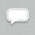 A white, three-dimensional speech bubble is depicted against a gray, transparent, Royalty Free Stock Photo