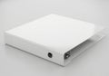 A white three ring binder with a clear view cover on a white surface Royalty Free Stock Photo