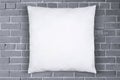 White Throw Pillow Mockup on Weathered Gray Brick Royalty Free Stock Photo