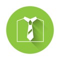 White Tie icon isolated with long shadow background. Necktie and neckcloth symbol. Green circle button. Vector