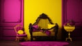 Luxurious Baroque-punk Baby Crib In Dark Magenta And Yellow