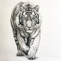 Hyper-realistic Tiger Drawing In Black And White Royalty Free Stock Photo