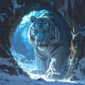 White tiger emerging from snowy cave Royalty Free Stock Photo