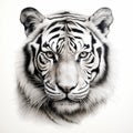 Realistic Tiger Portrait Tattoo Drawing On White Background Royalty Free Stock Photo