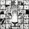 Modernist Grids: Hyper-realistic Tiger Painting With Coloured Tiles