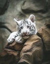 White tiger resting side by side. White tiger or bleached tiger is a pigmentation variant of the Bengal tiger, young animals, Royalty Free Stock Photo