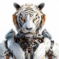 White tiger robot, robotic animal isolated over white background. Created with generative Ai