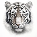 Hyper-realistic White Tiger Portrait Illustration On White Background Royalty Free Stock Photo