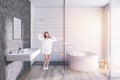 White tile bathroom interior toned Royalty Free Stock Photo