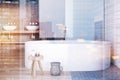 White tile bathroom interior, tub and sink toned Royalty Free Stock Photo