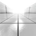 White Tiled Corridor with Reflective Floor and Bright Light abstract architecture Royalty Free Stock Photo