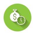 White Time is money icon isolated with long shadow background. Money is time. Effective time management. Convert time to