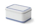 White tin box with blue stripes isolated on transparent background Royalty Free Stock Photo
