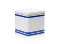 Elegant white tin box with blue stripes isolated on white background Royalty Free Stock Photo