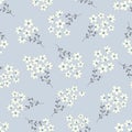 White tiny hand drawn flowers cluster bouquets on powder blue vector seamless gender neutral babies pattern print Royalty Free Stock Photo