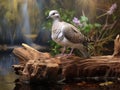 White tipped Dove on Log  Made With Generative AI illustration Royalty Free Stock Photo