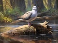 White tipped Dove on Log  Made With Generative AI illustration Royalty Free Stock Photo