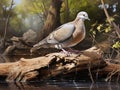 White tipped Dove on Log  Made With Generative AI illustration Royalty Free Stock Photo